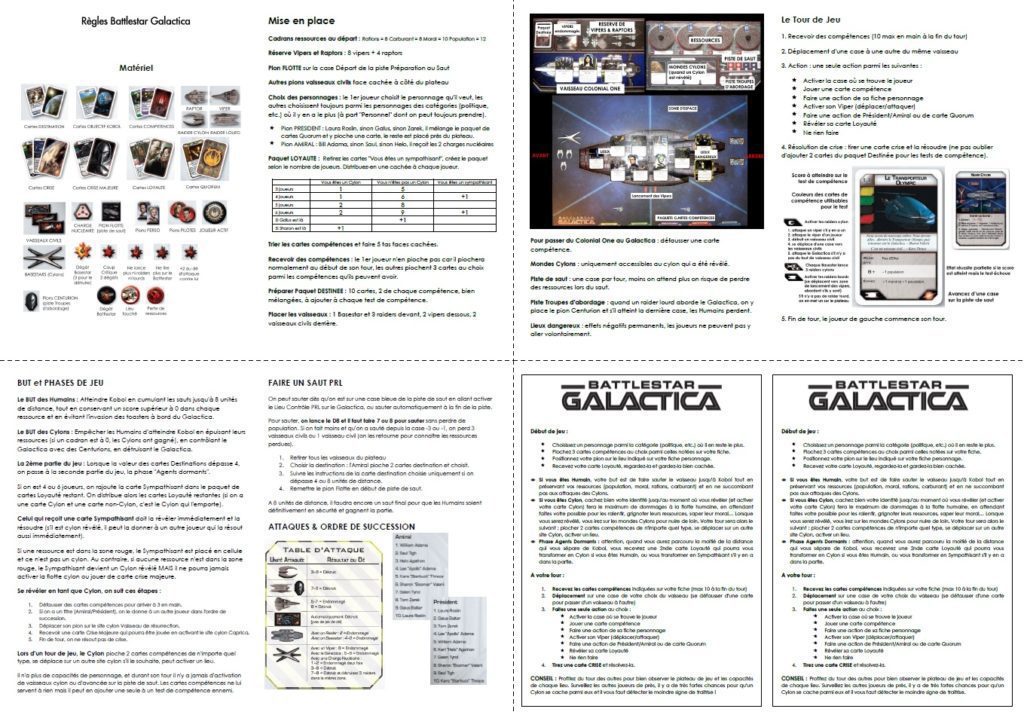 Aperçu du PDF résumé des règles du jeu de plateau Battlestar Galactica en 4 pages par Viv Samo