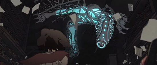 Créature tentaculaire du Mythe de Cthulhu attaquant une étudiante japonaise dans le court-métrage animé L.S. de Force of Will