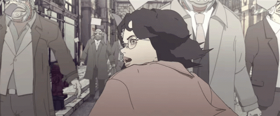 Scène de fuite terrifiée face à une horreur cosmique dans le court-métrage animé Cthulhu de Shuhei Morita