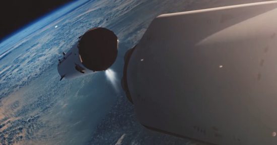 Séparation du lanceur Starship de SpaceX lors d'un test, illustration du projet de voyage vers Mars d'Elon Musk