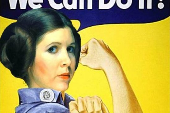 Portrait de Carrie Fisher en princesse Leia poing levé, devenu icône de la marche des femmes sur Washington en 2017