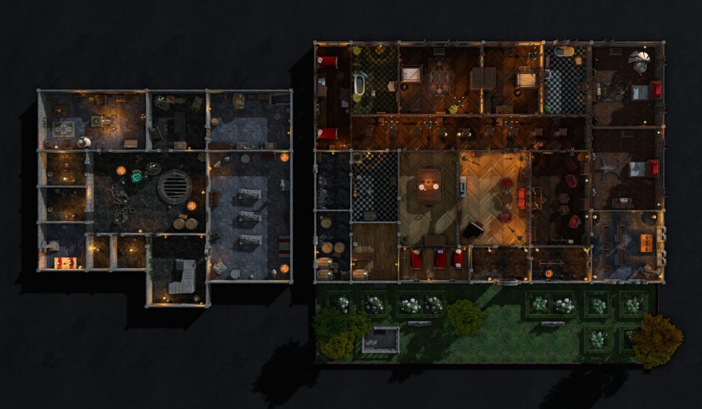 Le pack GeekPowa de maps Dungeon Alchemist ! 9 Chateau et souterrains nuit