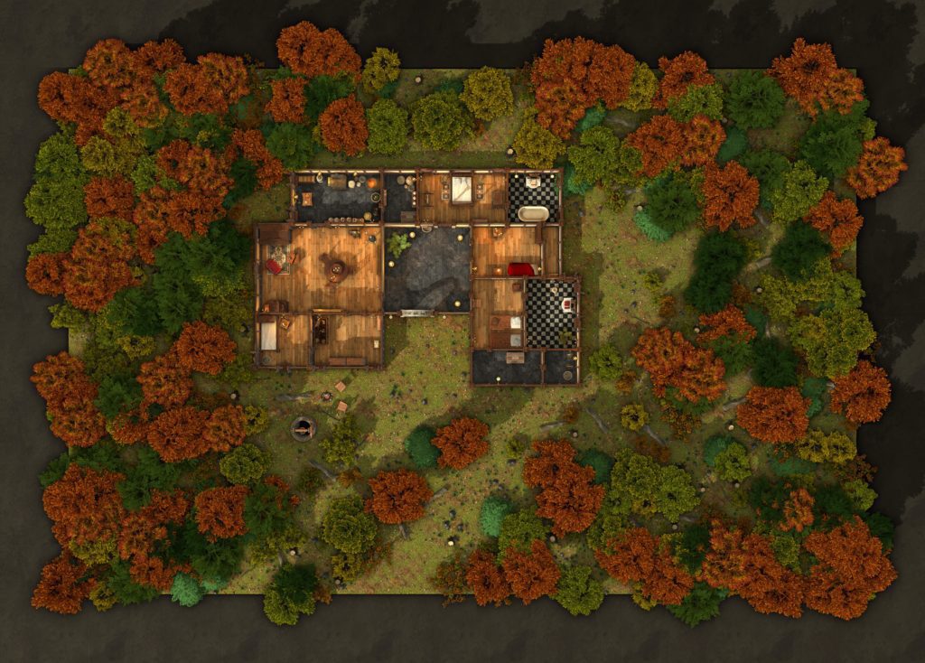 Le pack GeekPowa de maps Dungeon Alchemist ! 5 maison clairiere jour 1