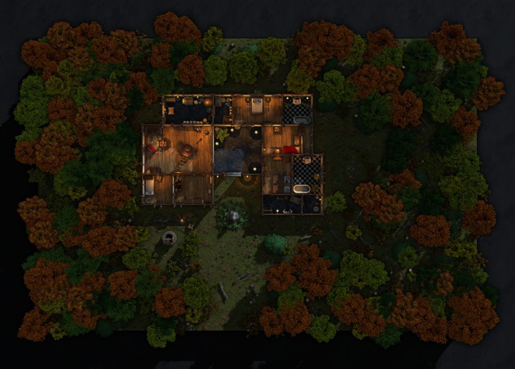 Le pack GeekPowa de maps Dungeon Alchemist ! 6 maison clairiere nuit 1