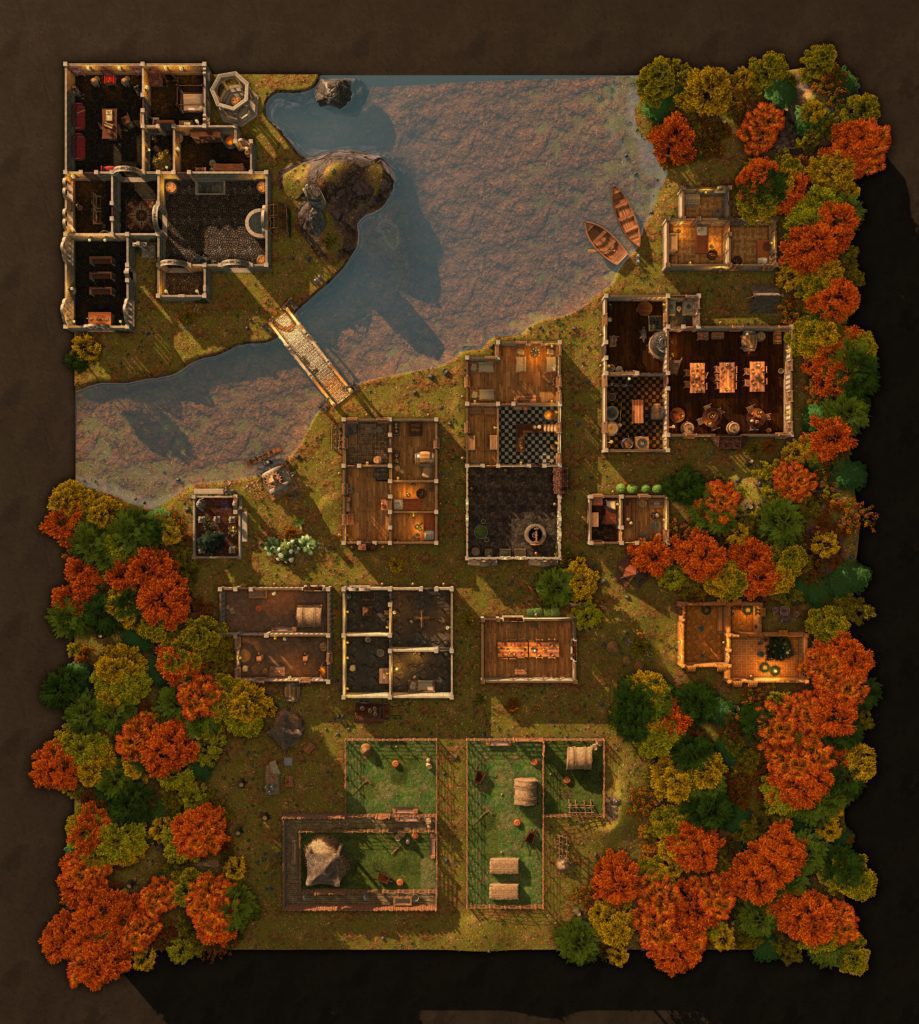 Le pack GeekPowa de maps Dungeon Alchemist ! 2 village river jour