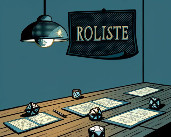 Qui a créé l'expression « rôliste » ? Pierre Rosenthal, le mot et le Petit Robert 2 Table de jeu de rôle avec fiches, dés et figurines, ambiance rôliste