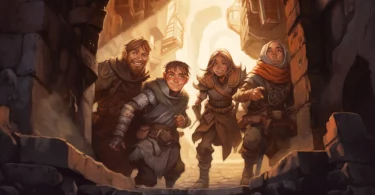 des aventuriers souriants dans une entrée de donjons et dragons dnd