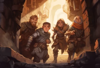 des aventuriers souriants dans une entrée de donjons et dragons dnd