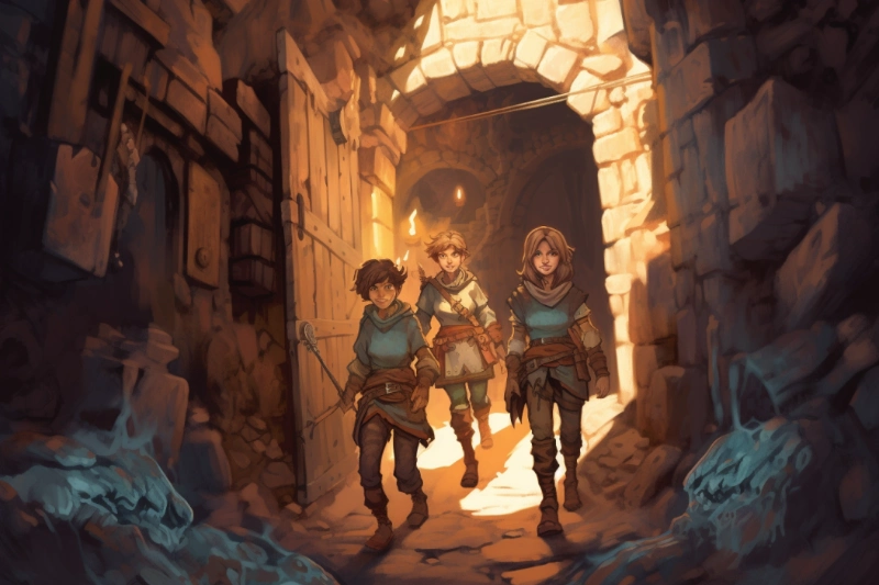 un groupe de 3 pjs explorant un donjons et drgaons dnd