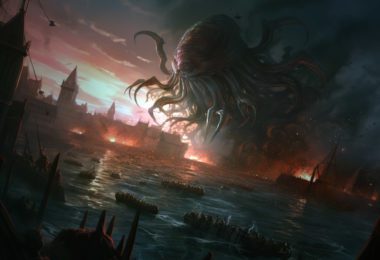 Scénario Cthulhu un monstre sur une ville fortifiée au bord de l'eau