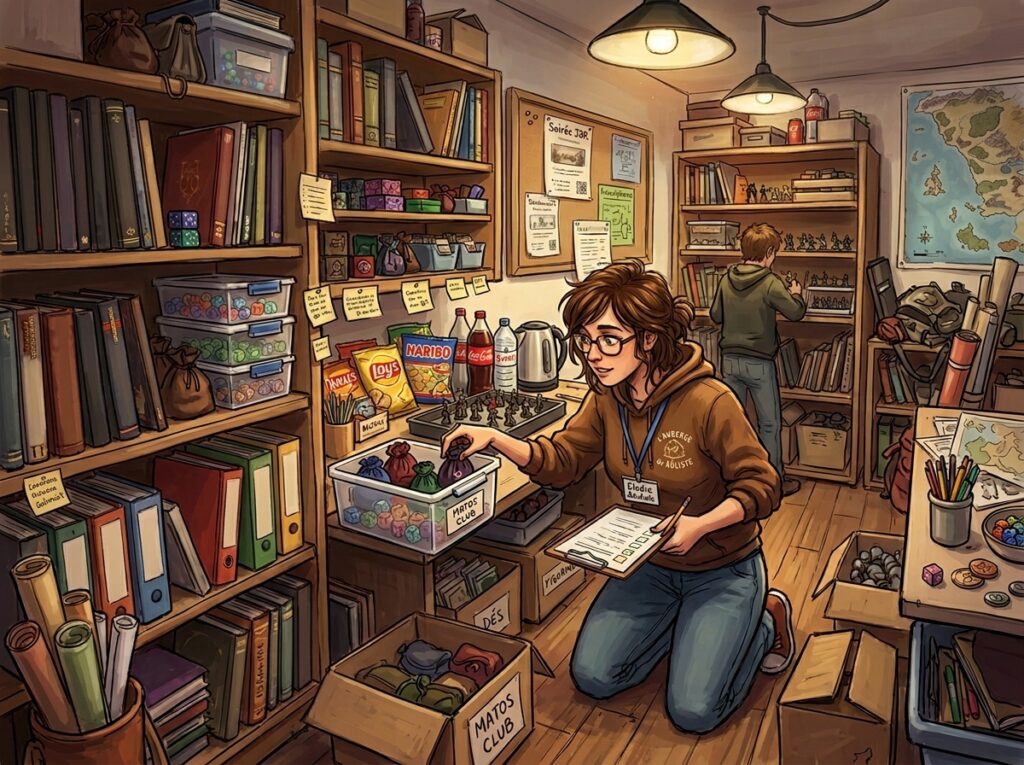 Organiser et gérer le matériel et la salle d'un club de jeu de rôle.