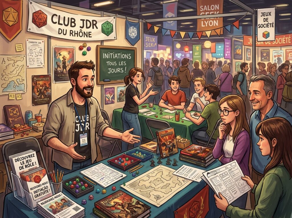 Joueuses et joueurs expérimentés expliquant les règles d’un jeu de rôle sur table à de nouveaux participants