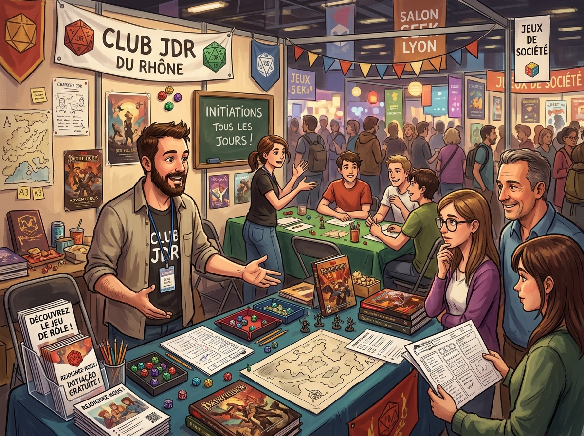 Joueuses et joueurs expérimentés expliquant les règles d’un jeu de rôle sur table à de nouveaux participants