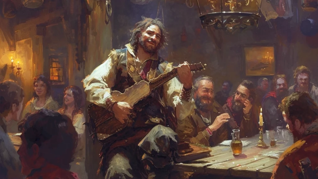L'art de la négociation de contrat chez les aventuriers 4 un barde dans une taverne