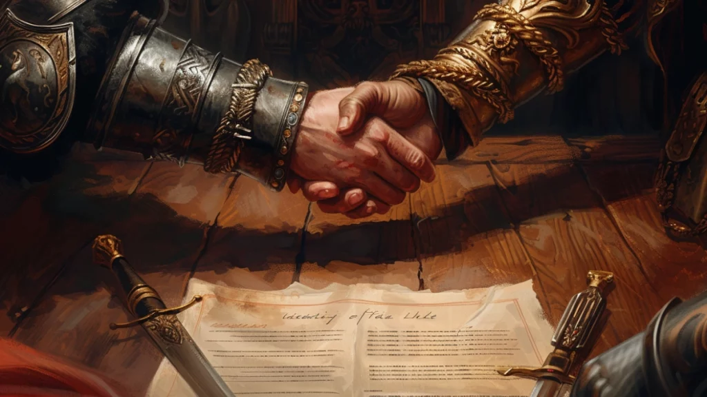 L'art de la négociation de contrat chez les aventuriers 1 Des aventuriers acceptent un contrat