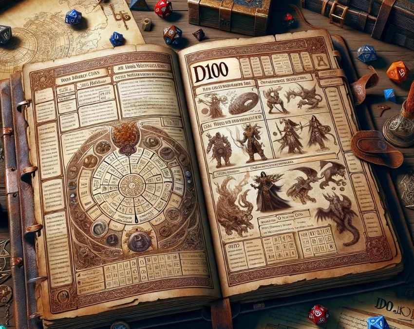 un vieux livre avec un système d100 en jeu de role