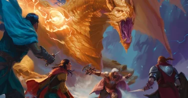 une bande d'aventurier et un dragon