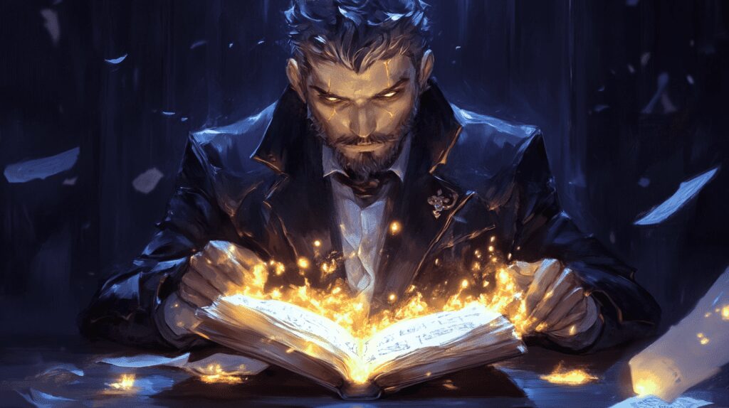 un mage qui lit un livre