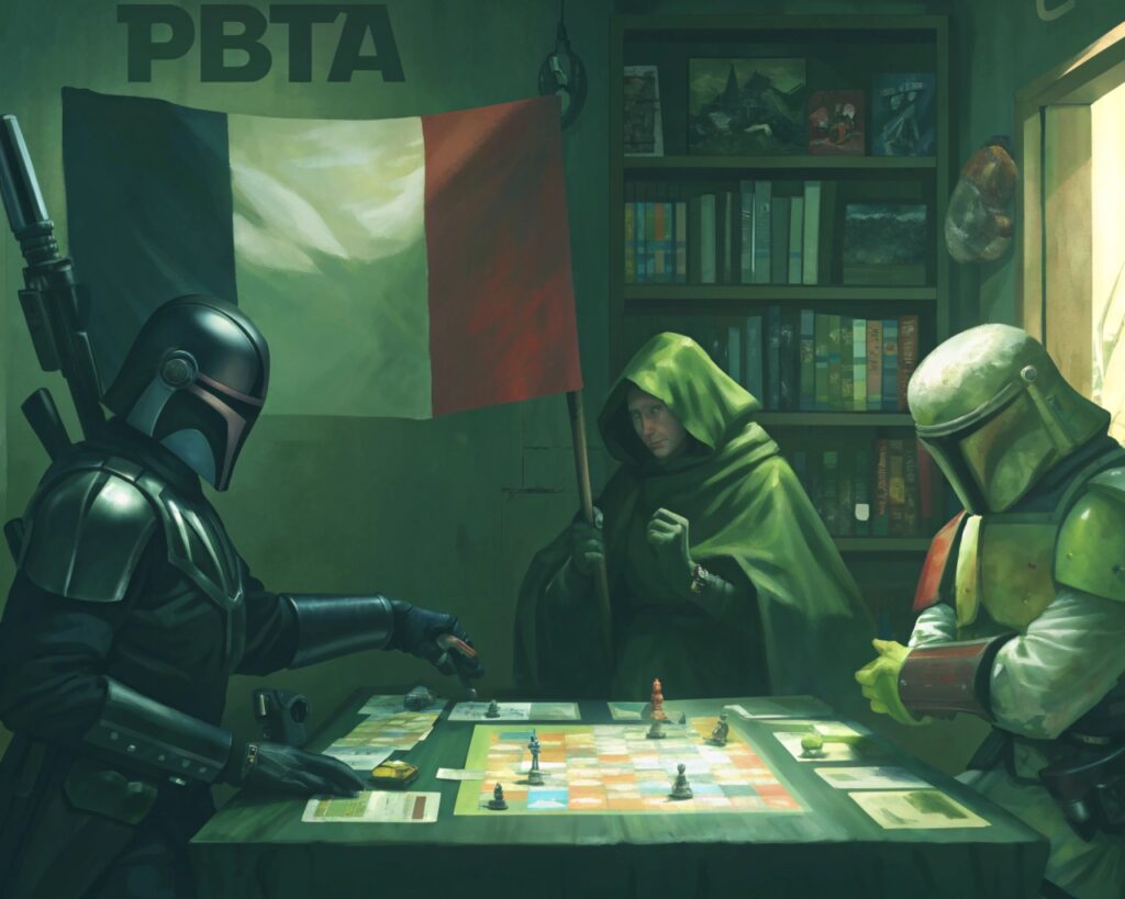 L’histoire du pbta : naissance et évolution d’un système de jeu révolutionnaire 3 une scène de jeu de role avec des personnages de pleins d'univers SF+medfan en france