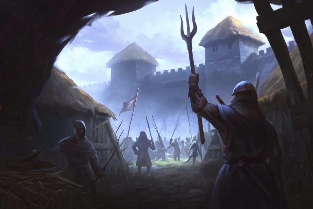 Bâtir une campagne autour des bastions dans Donjons et Dragons 2024 4 med fan un village voisin avec des fourche vient réclammer au chateau