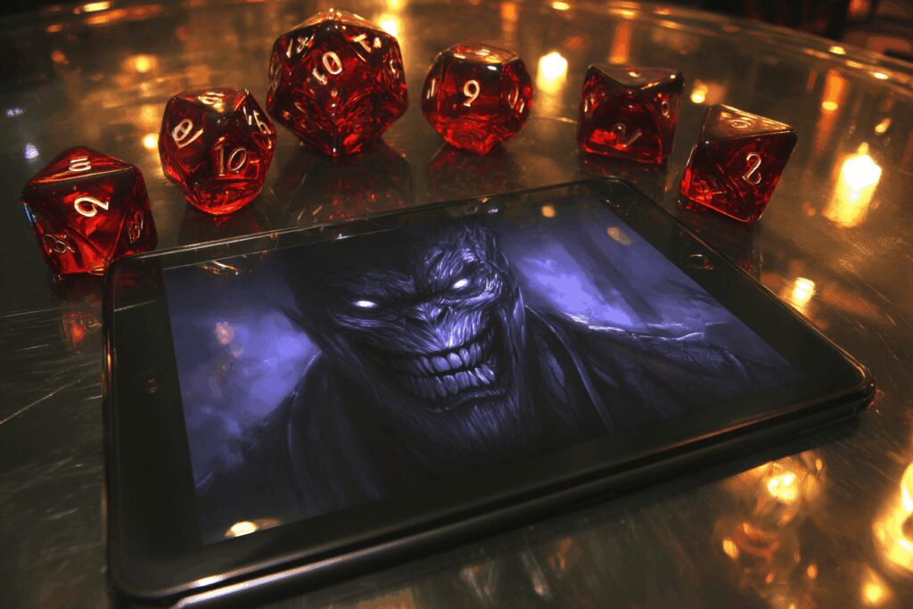 une tablette pour faire du JDR et des dés