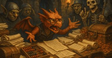 Un tres jeune dragon fais la comptabilité du donjon