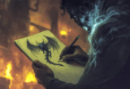 Une main tenant un simple crayon, dont l'ombre projetée sur une feuille de papier vierge se transforme en un dragon majestueux s'envolant vers un château fantastique