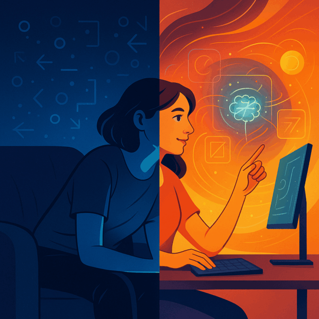 Doom Scrolling vs Génération Prométhée : La fin du spectateur passif ? 4 Femme addict aux flux de réseaux sociaux passe aux llm