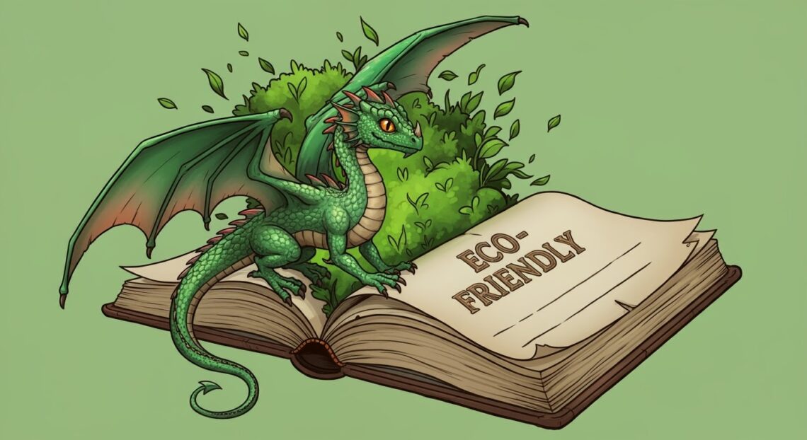 Builds D&D éco-responsables : Incarnez le Changement ! 3 un dragon vert sur un livre