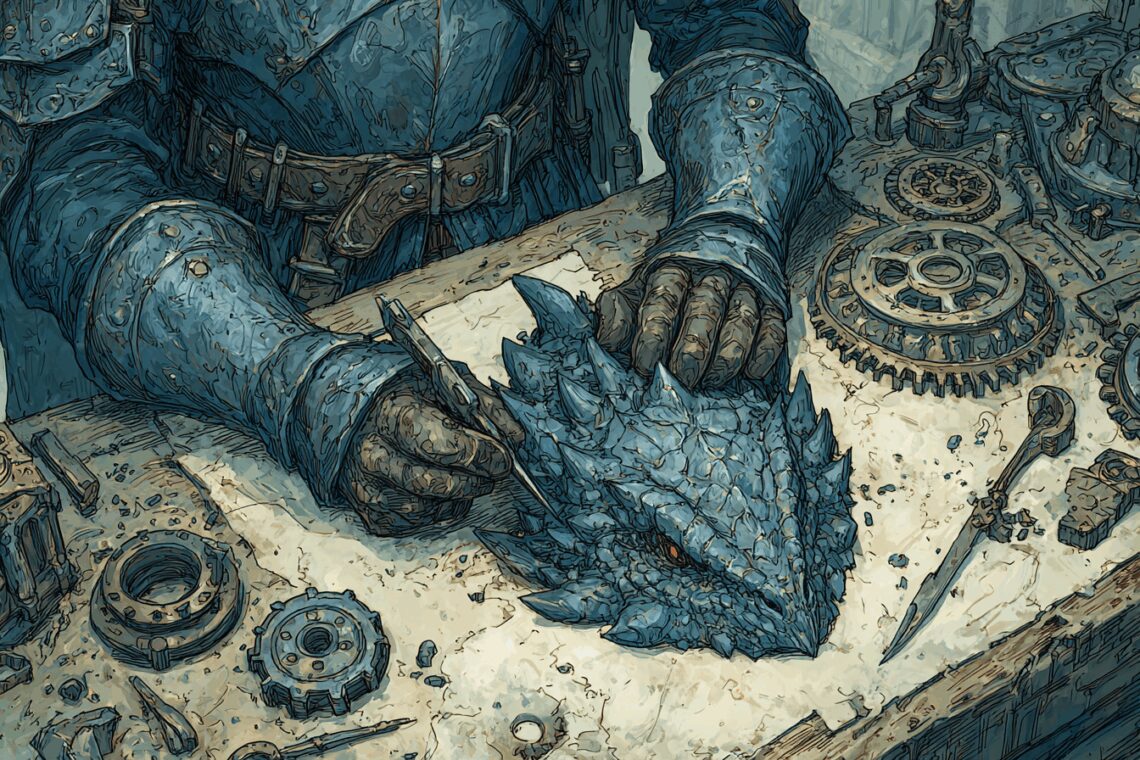 l'artificier, montrant le processus de création de près, avec une touche de magie.