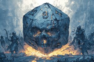 Gérer la mort des PJs en jeu de rôle 1 un dé 20 stilisé en forme de crâne.