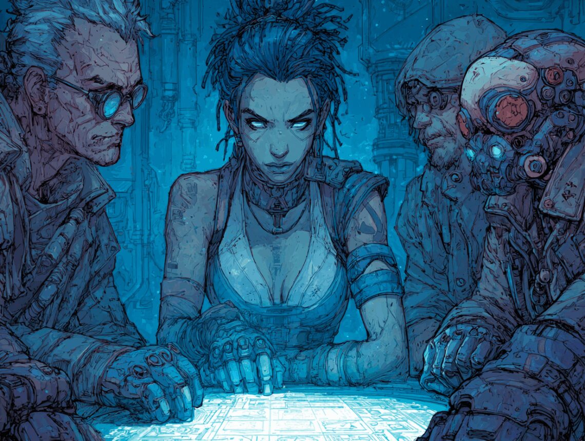 Un groupe de Rolistes cyberpunk