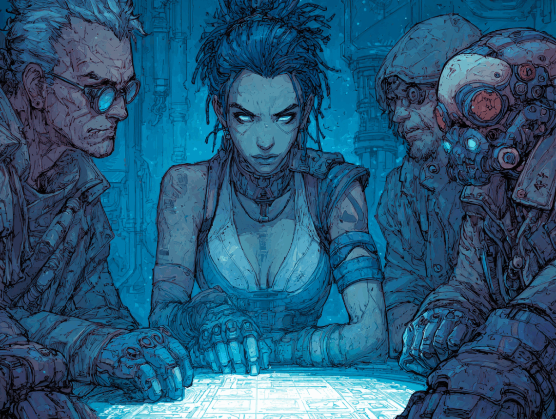 Un groupe de Rolistes cyberpunk