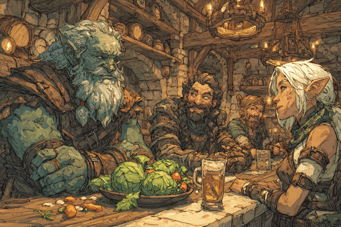 Builds D&D éco-responsables : Incarnez le Changement ! 2 un orc et ses amis à la taverne