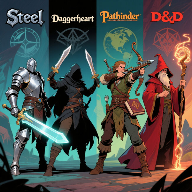Draw Steel TTRPG (vo) : L'Art de la Guerre Héroïque 3 Illustration des différents styles de jeu de rôle en 2025.