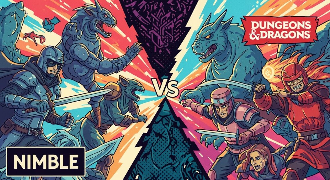 Une illustration avec un Versus Nimble VS Dungeons and Dragons