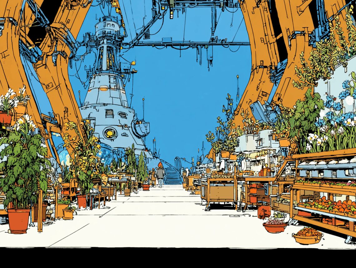 Chantier naval vegetalise solar punk