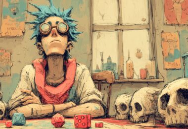 Joueur de jeu de rôle s'ennuyant face à des figurines de gobelins et squelettes classiques sur table de jeu