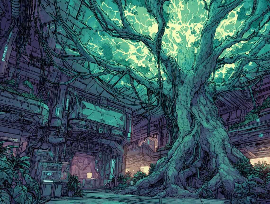 Symbiose Urbaine – Le Mycélium est intrinsèquement lié à l'écosystème de la ville, capable de puiser de l'énergie dans les infrastructures solarpunk (fermes verticales, systèmes de recyclage) et de communiquer via les réseaux de données organiques qu'il a développés. Il peut "ressentir" les besoins alimentaires de la population et ajuster sa production en conséquence, ou retenir des ressources en cas de menace.