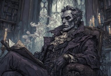 Illustration d'un vampire moderne en train de lire un journal.