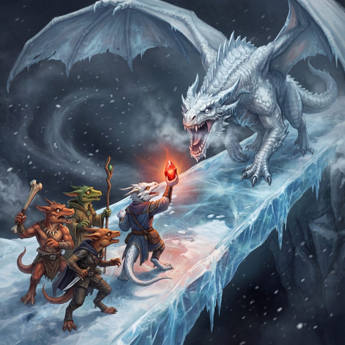 Le dragon sur un pont de glace bloque le retour des kobolds