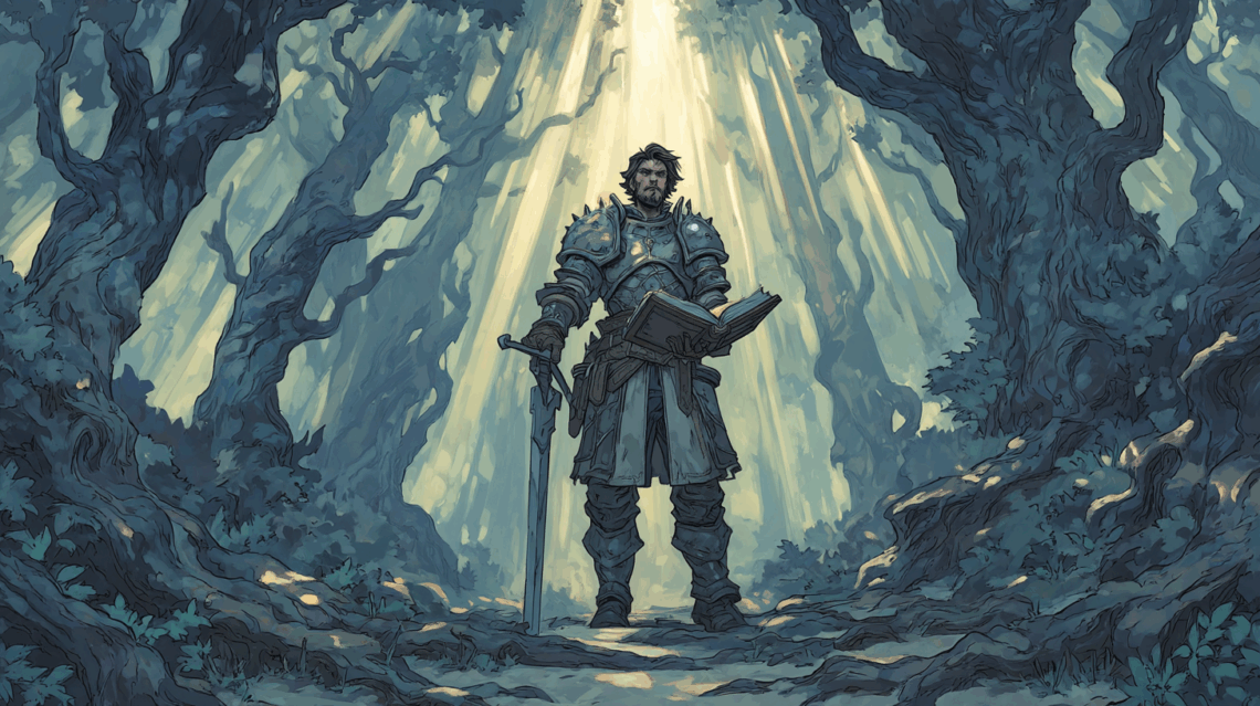 Un chevalier solitaire dans la foret