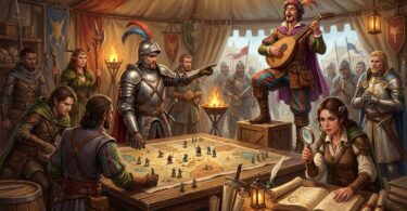 La foire aux aventuriers dans une tente remplie de PJs de jeu de role