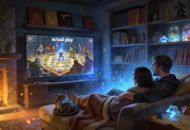 Un couple dans son canapé regarde un actual play. Illustration