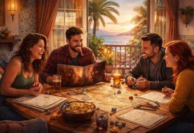 4 rolistes espagnole en pleine partie de jeu de rôle sur table