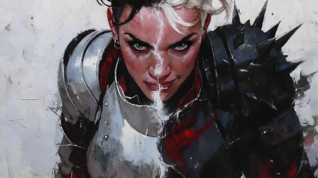 Image séparée avec le côté obscur et le côté sombre d'une femme chevalier.