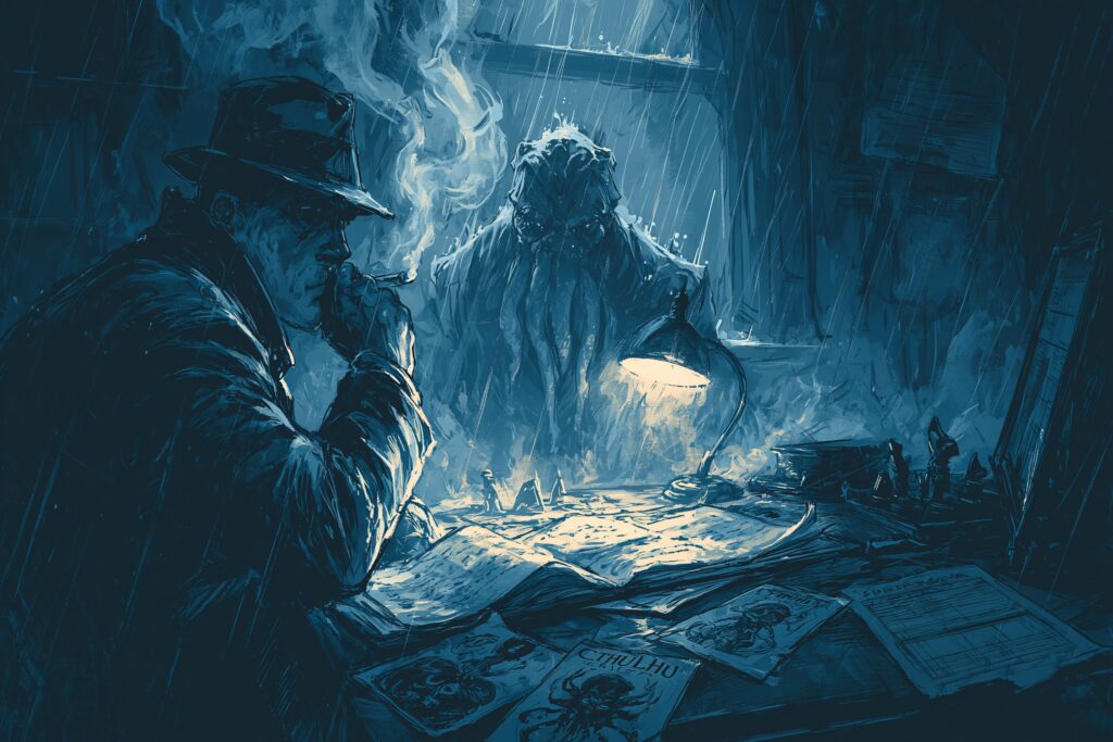 Detective des annees 30 dans un bureau enfume