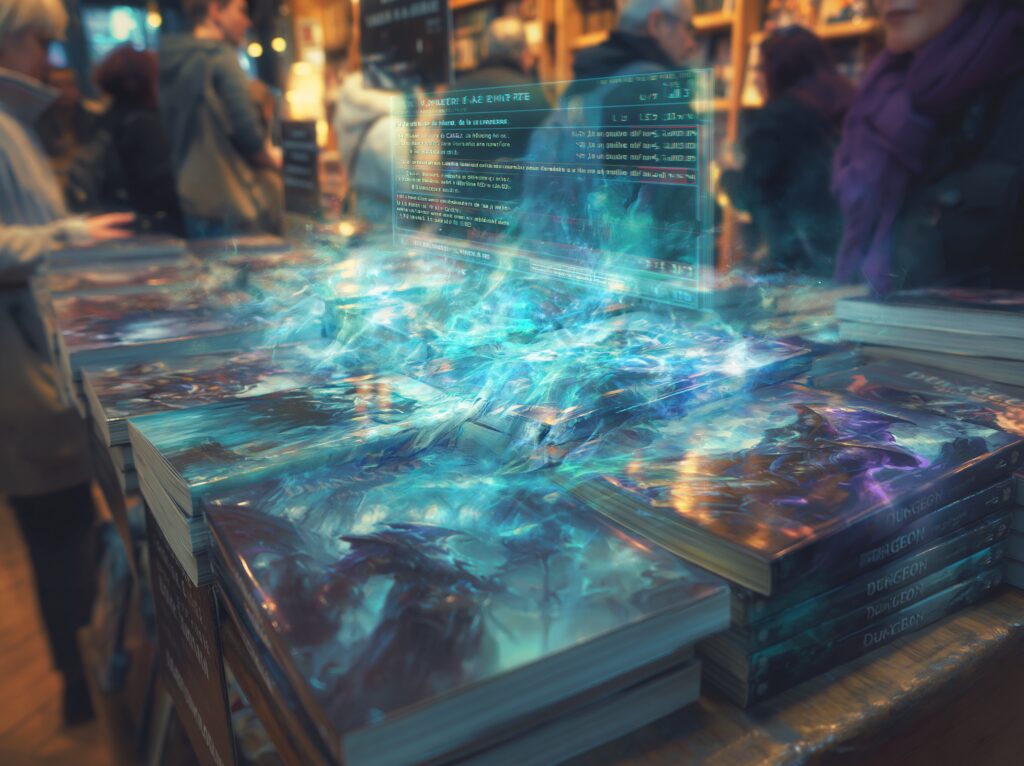 Presentoir de librairie francaise avec les romans LitRPG