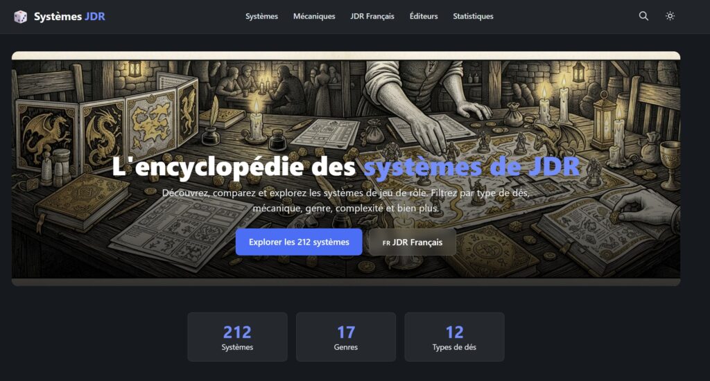 capture d'écran du site sujet de l'article encyclopédie des système de JDR