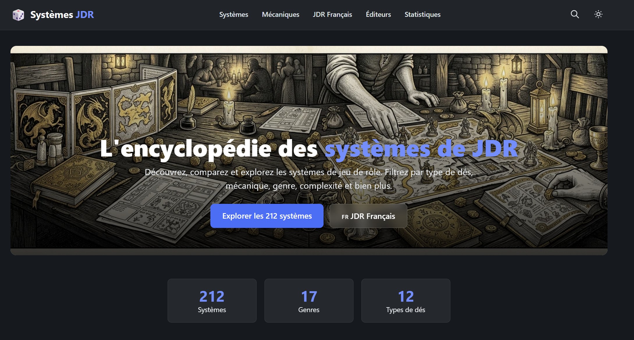 capture d'écran du site sujet de l'article encyclopédie des système de JDR